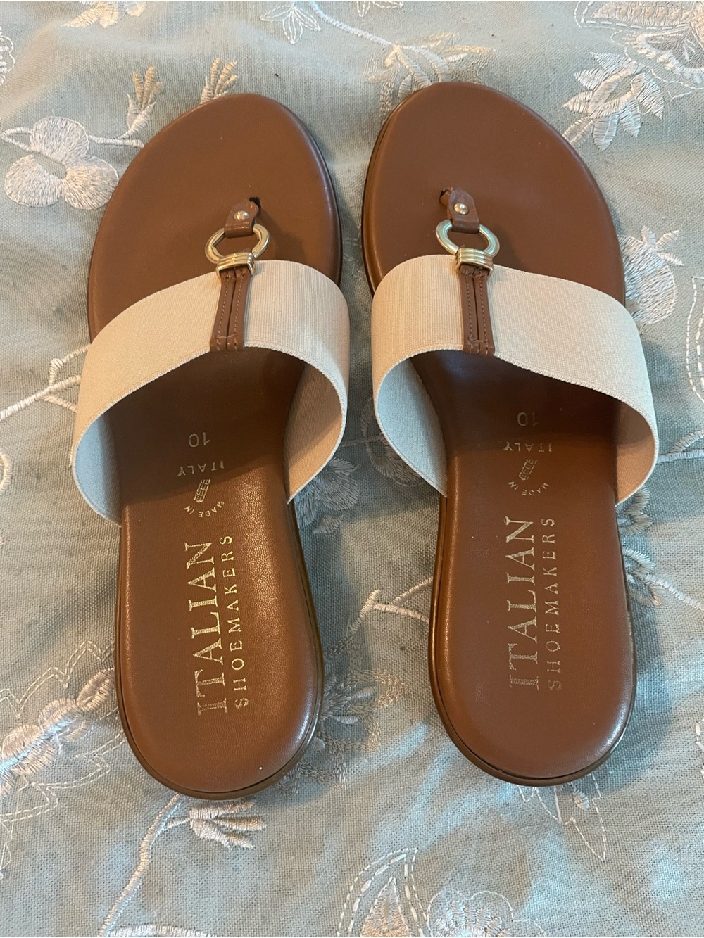 Italian Shoemakers Brown & Cream Leather Slide Sandals